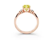 Fancy Yellow Three-Stone Cushion Cut Diamond Channel Set Ring Set in Rose gold with Bar Prongs