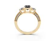 Emerald Cut Vintage Three Stone Engagement Ring Setting for a Black Center | Graduated Milgrain Pavé | Yellow Gold