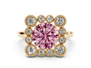 Round Milgrain Cluster Halo Engagement Ring Setting for a Fancy Pink Lab-Grown Diamond | Plain Band | Yellow Gold