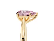 Fancy Pink Pear Cut Diamond Solitaire Ring Set in Yellow gold with Cathedral Band and Prong Setting