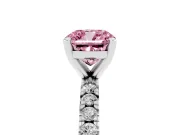 Fancy Pink Cushion Cut Diamond Pavé Band Solitaire Set in Platinum with Prong Setting