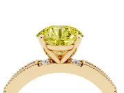 Fancy Yellow Round Cut Diamond Solitaire Ring Set in Yellow gold with Slim Pavé Band and Prong Setting