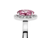 Round Thin Halo Engagement Ring Setting for a Fancy Pink Lab-Grown Diamond | Plain Band | Platinum