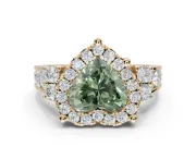 Heart-Shaped Halo Engagement Ring Setting for a Fancy Green Lab-Grown Diamond | Graduated Channel Band | Yellow Gold