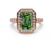 Emerald Cut Graduated Milgrain Halo Engagement Ring Setting for a Fancy Green Lab-Grown Diamond | Rose Gold