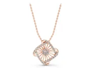 Round Lab-Grown Diamond Cluster Sunburst Pendant Necklace | Pavé Swirl Frame | Rose Gold