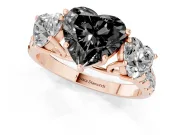 Heart-Shaped Three Stone Engagement Ring Setting for a Black Center | Accented Shoulders | Rose Gold