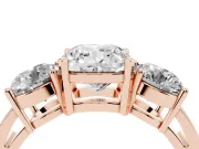 Cushion Cut Three Stone Engagement Ring Setting | Wide Plain Band | Rose Gold