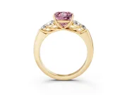Fancy Pink Princess Cut Diamond Cluster Ring Set in Yellow gold with Round Accent Stones and Prong Setting on a Plain Band