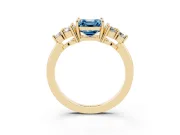 Fancy Blue Asscher Cut Diamond Solitaire Ring Set in Yellow gold with Cluster Accents on Each Side