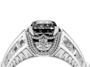 Fancy Black Emerald Cut Diamond Vintage-Inspired Milgrain Ring Set in Platinum with Accent Split Shank