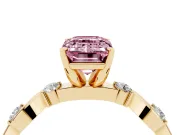 Emerald Cut Ribbon Twist Engagement Ring Setting for a Fancy Pink Lab-Grown Diamond | Accented Shoulders | Yellow Gold