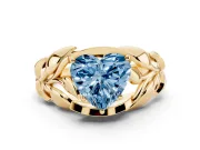 Heart-Shaped Leaf Bypass Engagement Ring Setting for a Fancy Blue Lab-Grown Diamond | Yellow Gold