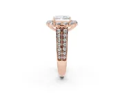 Radiant Cut Diamond Halo Engagement Ring Set in Rose gold with Split Shank and Prong Setting