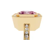Asscher Cut Milgrain Halo Engagement Ring Setting for a Fancy Pink Lab-Grown Diamond | Yellow Gold