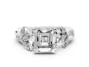 Asscher Cut Floral Vine Engagement Ring Setting | White Gold