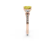 Radiant Cut Three-Stone Engagement Ring Setting for a Fancy Yellow Lab-Grown Diamond | Rose Gold