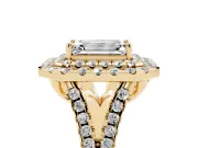 Emerald Cut Halo Split Shank Engagement Ring Setting | Yellow Gold