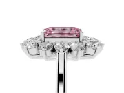 Emerald Cut Floral Double Halo Engagement Ring Setting for a Fancy Pink Lab-Grown Diamond | Plain Band | Platinum