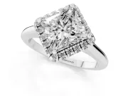 Princess Cut Halo Engagement Ring Setting | Plain Polished Band | White Gold