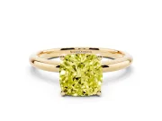 Cushion Cut Hidden Halo Engagement Ring Setting for a Fancy Yellow Lab-Grown Diamond | Plain Band | Yellow Gold