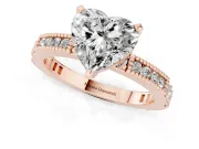 Heart Cut Diamond Solitaire Ring Set in Rose gold with Slim Pavé Band and Prong Setting