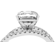 Asscher Cut Diamond Solitaire Twist Band Ring Set in Platinum with Pavé Setting and Prong Head