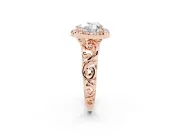 Heart Cut Diamond Halo Ring Set in Rose gold with Scrollwork Band and Prong Setting