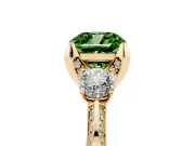 Cushion Cut Hidden Halo Three Stone Engagement Ring Setting for a Fancy Green Lab-Grown Diamond | Yellow Gold