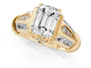 Emerald Cut Vintage Milgrain Engagement Ring Setting | Hidden Halo | Yellow Gold