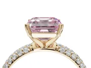 Asscher Cut Domed Pavé Engagement Ring Setting for a Fancy Pink Lab-Grown Diamond | Yellow Gold