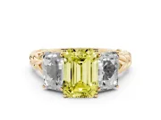 Emerald Cut Three Stone Engagement Ring Setting for a Fancy Yellow Lab-Grown Diamond | Braided Band | Yellow Gold