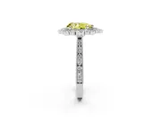Fancy Yellow Pear Cut Diamond Halo Milgrain Pavé Ring Set in Silver with Prong Setting