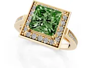 Princess Cut Halo Engagement Ring Setting for a Fancy Green Lab-Grown Diamond | Polished Halo Rim | Yellow Gold