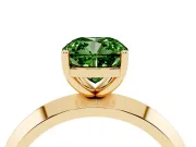 Fancy Green Cushion Cut Diamond Solitaire Engagement Ring Set in Yellow gold with Flat Band and Prong Setting