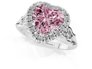 Fancy Pink Heart Cut Diamond Halo Engagement Ring Set in Platinum with Filigree Band and Prong-Set Center