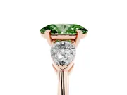 Fancy Green Three-Stone Oval Cut Diamond Ring Set in Rose gold with Pear Side Stones and Prong Setting