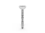 Emerald Cut Diamond Solitaire Ring Set in Platinum with Slim Pavé Band and Prong Setting