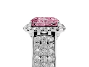 Radiant Cut Pavé Engagement Ring Setting for a Fancy Pink Lab-Grown Diamond | Wide Three-Row Band | White Gold