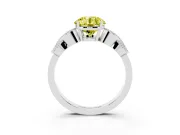 Fancy Yellow Round Cut Diamond Milgrain Leaf Band Solitaire Ring Set in Silver with Accent Stones and Prong Setting