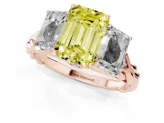 Emerald Cut Three Stone Engagement Ring Setting for a Fancy Yellow Lab-Grown Diamond | Braided Band | Rose Gold