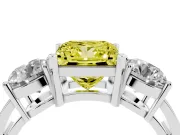 Princess Cut Three Stone Engagement Ring Setting for a Fancy Yellow Lab-Grown Diamond | Wide Plain Band | Platinum