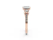 Asscher Cut Three-Stone Pavé Engagement Ring Setting | Round Side Stones | Rose Gold