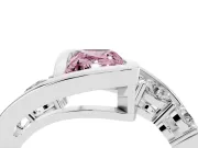 Fancy Pink Radiant Cut Diamond Bezel Bypass Ring Set in White gold with Round Accents