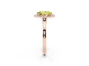 Fancy Yellow Oval Cut Halo Round Diamond Solitaire Ring Set in Rose gold with Pavé Band and Prong Setting