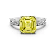 Asscher Cut Hidden Halo Engagement Ring Setting for a Fancy Yellow Lab-Grown Diamond | Milgrain Pave | White Gold