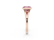 Fancy Pink Bezel Set Radiant Cut Diamond Solitaire Ring Set in Rose gold with Tapered Band