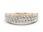 Round Lab-Grown Diamond Three Row Pave Promise Ring | Shared Prongs | Yellow Gold
