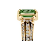Emerald Cut Hidden Halo Engagement Ring Setting for a Fancy Green Lab-Grown Diamond | Triple Row Pavé Band | Yellow Gold