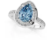Pear-Shaped Bezel-Rim Halo Engagement Ring Setting for a Fancy Blue Lab-Grown Diamond | Pave Band | White Gold